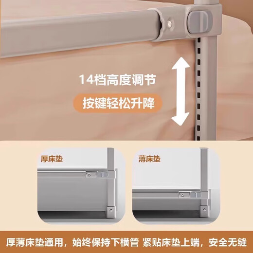 ZBENSER床围栏免打孔婴儿床上床围挡安全护栏床边一面挡板宝宝防摔床护栏 拼接灰色小国熊-免打孔U型底座 1.5米【按键180°折叠上下床】