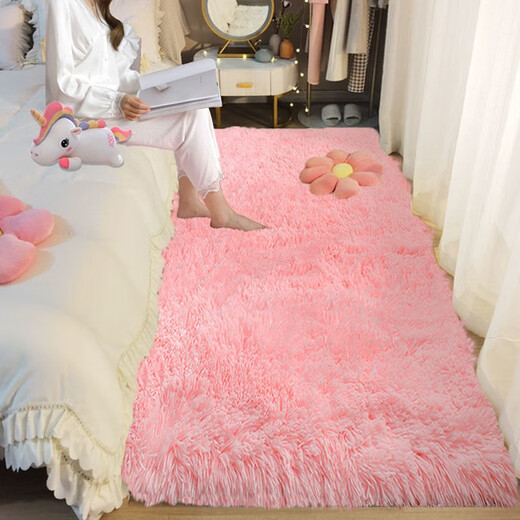 Qingqing Libin thickened carpet for bedroom girl stain-resistant bedside living room tatami room large area full carpet water gray 60X200 cm