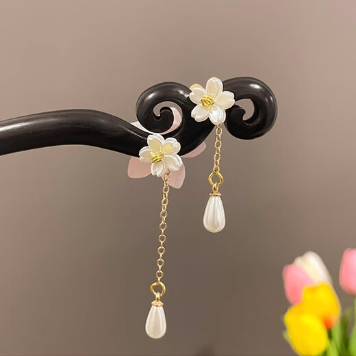 Red makeup flower hairpin for women, high-end Chinese style classical wooden hairpin, cheongsam accessories, updo hair ornaments, Christmas gifts, C1Y301 cherry blossom hairpin, 1-piece set