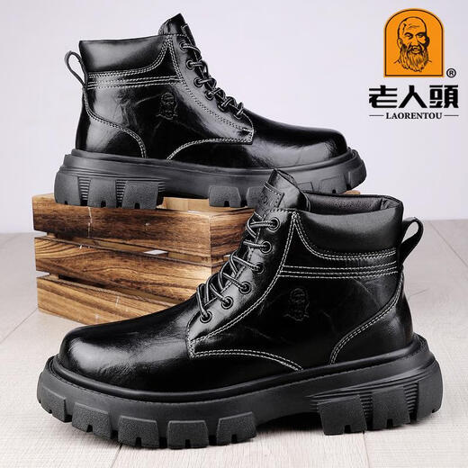 Alte Herrenschuhe aus echtem Leder, Martin-Stiefel, 2024, Herbst und Winter, neue mittelhohe, mittelhohe, lässige Retro-Arbeitsstiefel für Herren QX24987, schwarze Standard-Lederschuhgröße 41