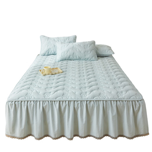 Sailotou Class A cotton bedskirt single piece 2024 new pure cotton quilted thickened bedspread bedskirt dust cover bedcover to hide the ugly baby blue maternal and infant quality soybean fiber 200cmx220cm cotton bedskirt + pillowcase 1 pair