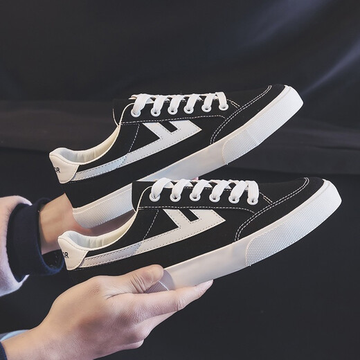 Huili men's shoes thin canvas shoes men's spring new trendy versatile casual sneakers low top breathable student shoes black 42