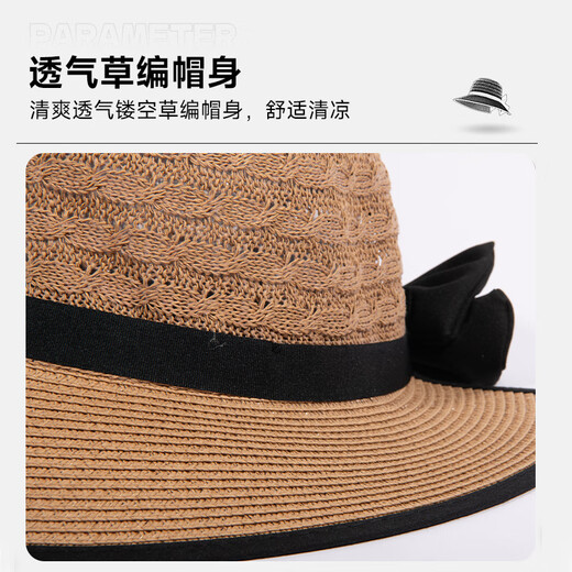 Glo-Story Sun Hat pour femmes en plein air Protection solaire Soleil Soleil à la mode Ponet queue de cheval Big Brim Straw Hat Khaki
