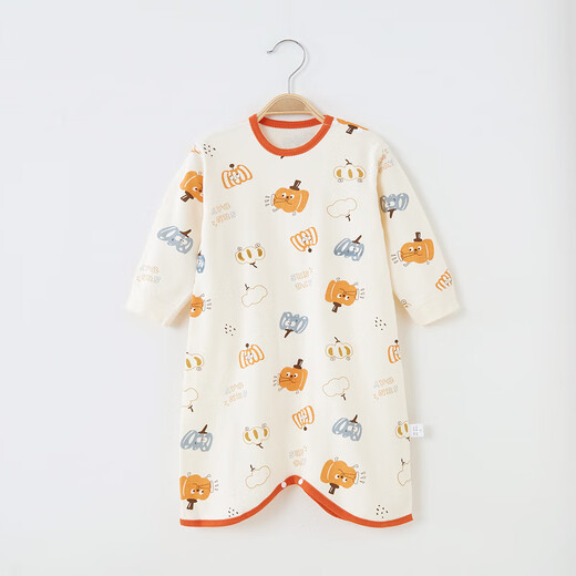 Cool rice baby nightgown anti-kick spring and autumn boys and girls pajamas jumpsuit pure cotton long-sleeved autumn baby nightgown home clothes milk tea bear 73cm