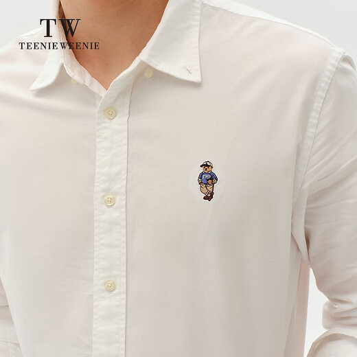Teenie Weenie Men Bear Men and Women's Same Casual Shirt 2025 Spring New Lapel Fashion Long Sleeve Shirt White M