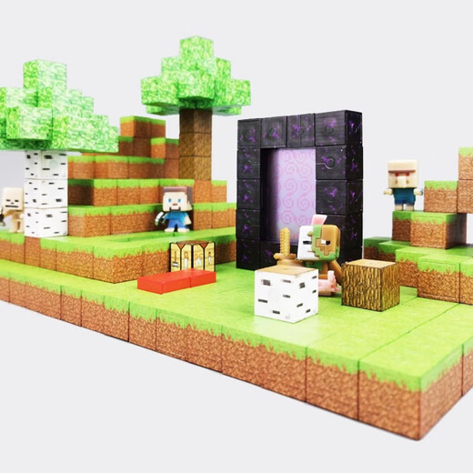 Minecraft Magnetic Square Education Kinderspielzeug 3-6-12 Jahre alter MC Magnet Bausteine ​​für Jungen und Mädchen Geburtstagsgeschenke Zufallsmodell [300 Partikel + 10 Figuren] Geschenkboxpackung