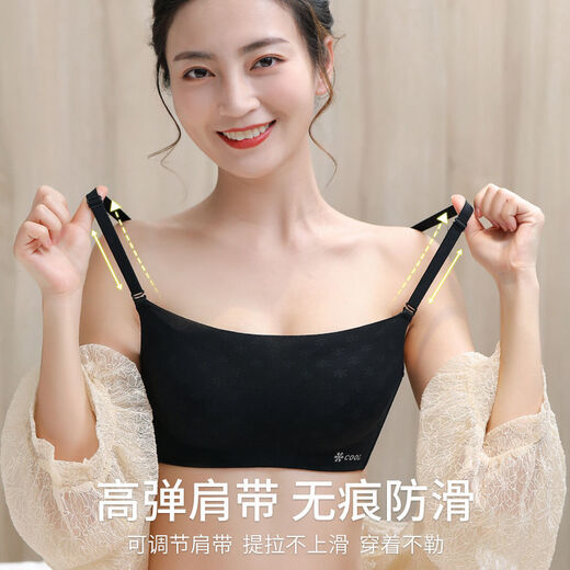 Yanmiqiao anti-exposure tube top bra for women, new small breast gathering, anti-sagging, top support, no steel ring, large bra, jade tea + black 36/80B thin at the top and thick at the bottom