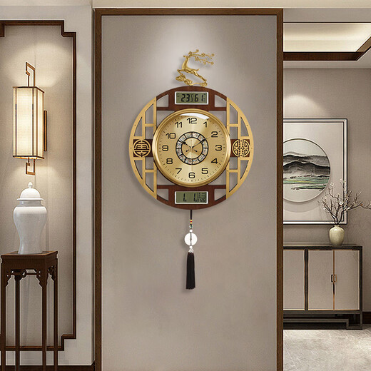 
Zhizhen Brass Wall Clock Living Room High-end 2025 New Chinese Deer Head Watch Wall Clock Light Luxury Entrance Restaurant Quartz Clock 6175 Imitation Copper Model-Brand Movement