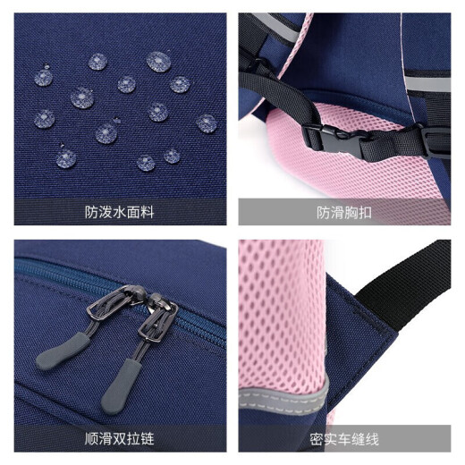 VnineCity Hong Kong Ninth Castle primary school student school bag girl 1-3-6 grade backpack burden reduction large capacity portable shoulder children's school bag CS0BV3985C blue with pink
