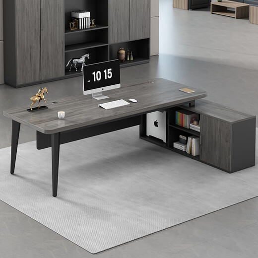 Queka Desk Office Boss Desk Modern Simple Cabinet Workbench President Manager Computer Writing Desk Gray Oak 160*80*75 Boss Desk + Side