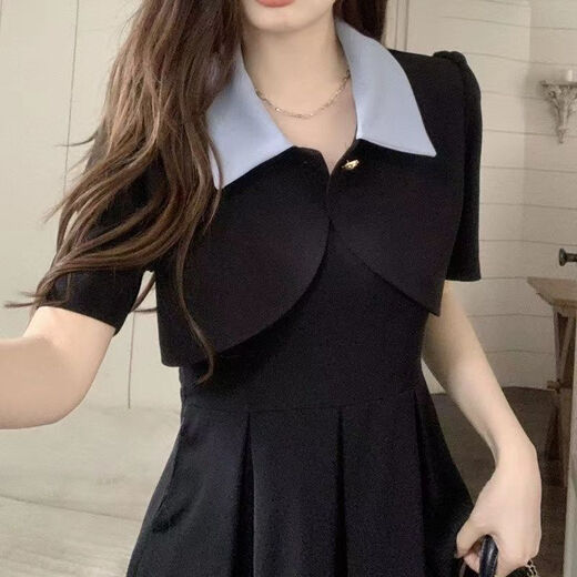 棠檀连衣裙2024夏装女新款遮肚子夏季显瘦两穿搭 黑色长款两1276 L 建议100-120斤