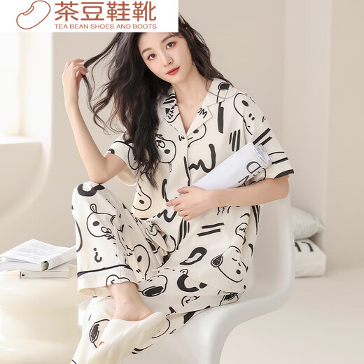 
RONGXITU pajamas women's 2024 new spring short-sleeved trousers women's summer cardigan can be worn outside home clothing suit M size (recommended height 155-160CM, one size 693B