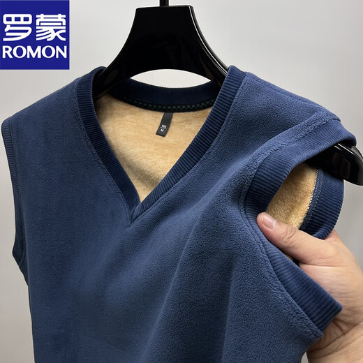 ROMON Polar Fleece V-Ausschnitt Weste Herren Herbst und Winter Papas Kleidung Samt verdickte ärmellose Weste Herren Weste Bottoming Fleece Jacke Karamell Samt XL 175