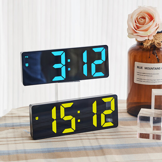 LED digital clock desktop electronic clock ornaments living room TV cabinet alarm clock plug-in simple luminous tabletop ice blue