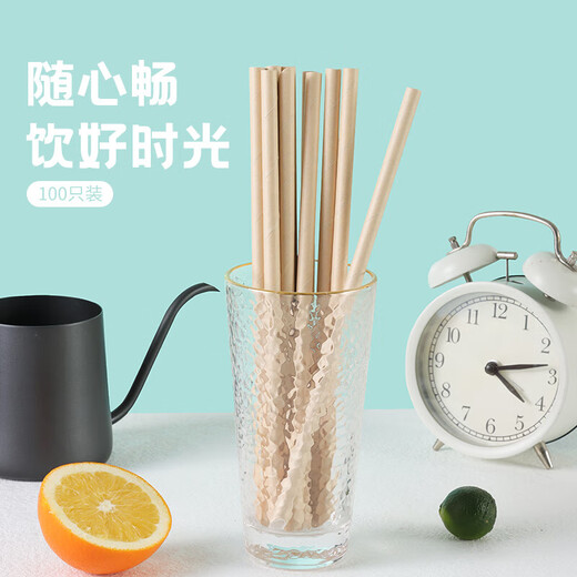 Baijie disposable paper straws coffee stirring stick milk tea straws children's original wood pulp paper 100 pieces individually packaged
