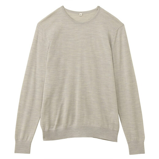 Muji Labo Frauen Wolle hoher Tonhöhe runder Nackenpullover hellgelb s