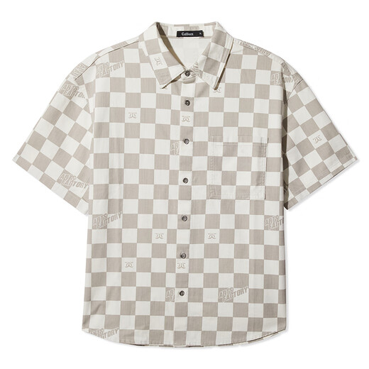 CABBEEN [chessboard] The same denim short-sleeved shirt for shopping malls for men 2024 summer new loose trendy brand shirt off white 12 L /175/50