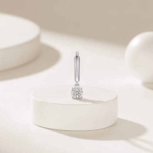 Chao Acer round flash 18K gold diamond earrings for women, rose gold earrings, fashionable and high-end birthday gifts for girlfriends, white 18K gold, diamonds about 0.04ct, single single earring