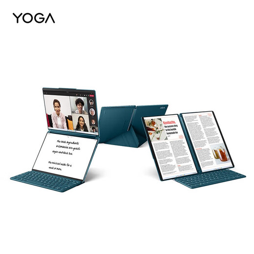 
Lenovo laptop YOGA Book 9i thin and light laptop 13.3-inch dual-screen flip book ES11A i7-1355U 16G 1T 2.8K OLED touch screen Keyboard Pen Stand Fog Sea Blue