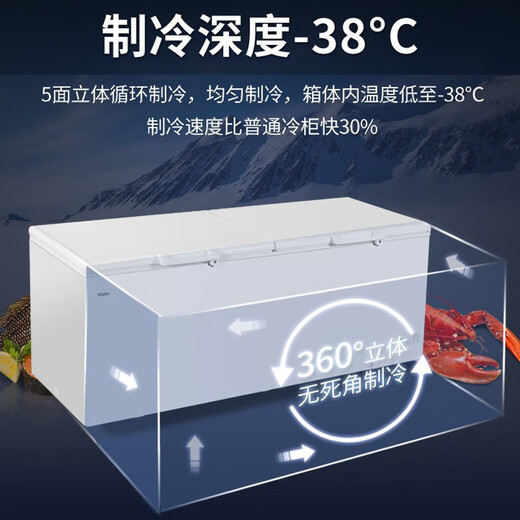 
Haier freezer commercial large capacity of 500 liters or more commercial horizontal freezer double-open door fully frozen minus 38 degrees deep-cold speed freezer seafood cabinet electric freezer -38 degrees/freezable 1160 Jin [Jin equals 0.5 kg]/829GHEP 829L