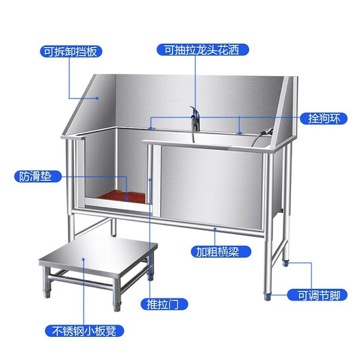 Dog washing pool stainless steel pet shop beauty special cleaning pet bathing pool cat and dog universal dog washing basin 304 door three-sided enclosure 135*70*90 deep 50cm