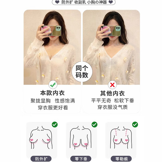 Tingmei Seamless Underwear for Women Push Up Small Breasts to Show Biggery, Supports to Prevent Sagging, Shrink Secondary Breasts, Wireless Lace Bra, Skin L