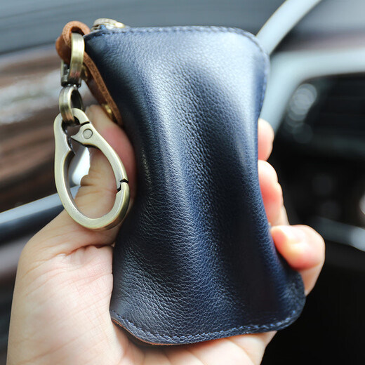 Doberman brand large-capacity zipper key bag for men's retro waist-hung real cowhide women's card bag car multi-function keychain elegant black fine lines