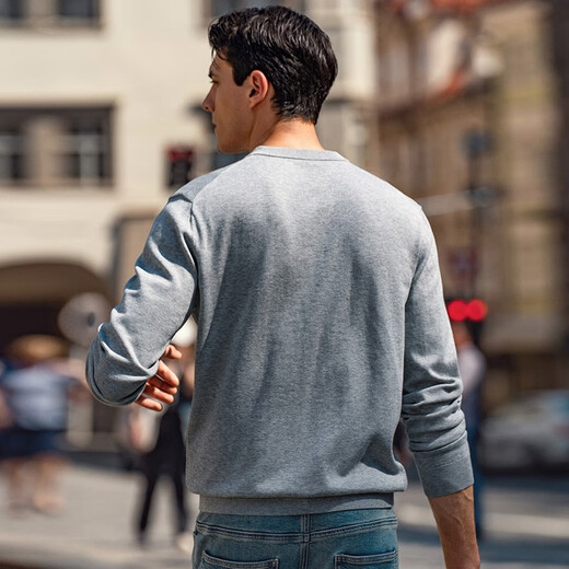 Mr. Bu Henry collar pure cotton sweater long-sleeved men's spring and autumn new three-button men's retro casual BT12255 light gray M (170)