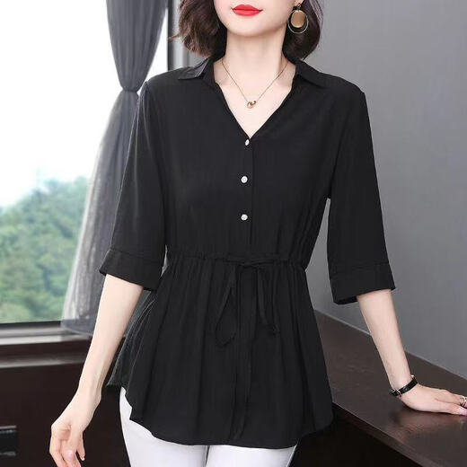 Taizai 7-quarter sleeve shirt for women chiffon mid-sleeved summer new loose belly-covering top medium-length thin SN9276 apricot M Suggestion 90-105 Jin[Jin equals 0.5 kg]