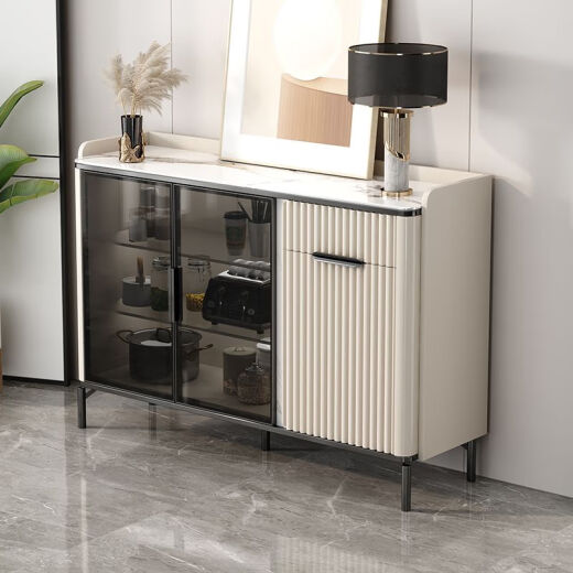 Reti Langzhi Youth 2023 new living room storage cabinet sideboard wall-mounted light luxury style all-in-one wine cabinet tea cabinet storage cabinet black metal + rock plate + 0.84 meter long sideboard does not include installation