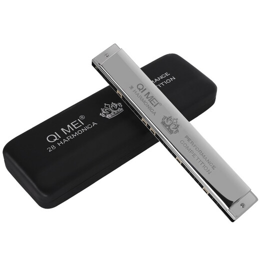 Qimei Harmonica Adult 28 лунка шириной черный Bull King играет на гармонике 28 лунок C -тоновая полифоническая - стримерное серебро