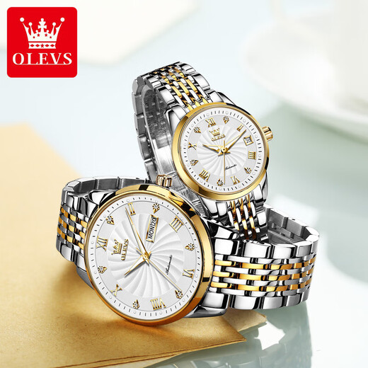 Relojes de pareja de marca certificada de Olevs Swiss, un par de relojes mecánicos, relojes de hombres y mujeres, relojes de pareja modernos luminosos totalmente automáticos, versión mejorada de 6630, pareja blanca