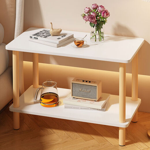 YILANGDE simple bedside table small bedroom modern simple mini bedside cabinet storage rack storage cabinet storage bedside table light walnut color double layer 40*40*53cm