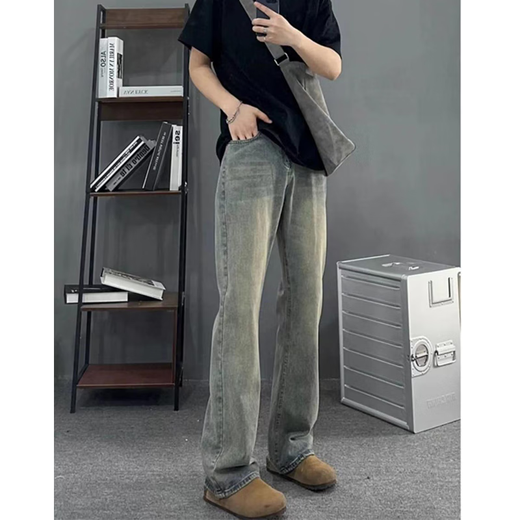 
7 best products, micro-flare jeans for men, spring and summer American retro high street slim loose straight trousers for men, TYFS-Y9131 retro blue XL