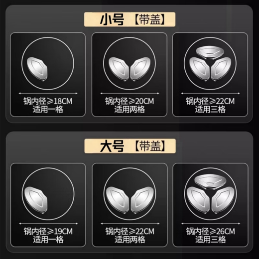 LOCKZI fan-shaped steaming bowl 316 stainless steel steaming tray steaming box household steamer cage thickened steam grid rice cooker steamed rice fan-shaped steaming box 3 large with lid