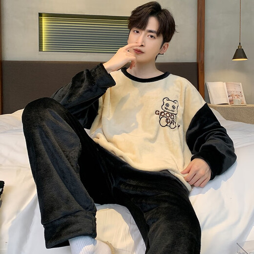 
Yishan House 2024 new pajamas men's autumn and winter thickened coral velvet teenager warm winter home clothing set KZY3887 2XL code recommendation (150Jin [Jin equals 0.5 kg])