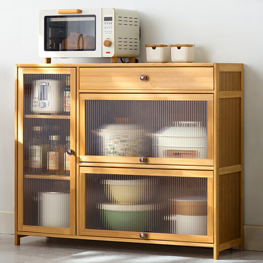 Trojan Kitchen Shelf Nordic Sideboard Microwave Oven Home Living Room Cabinet Home Solid Wood Multi-Function Storage Cabinet Wine Cabinet Changhong Transparent Door High Style - Four Doors 100 Long