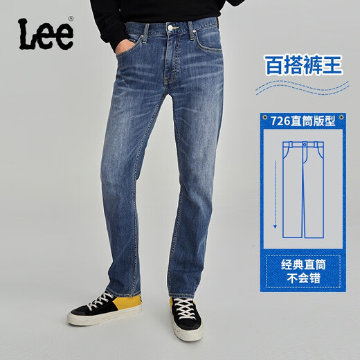Lee Zhang Linghe endorses 726 comfortable straight denim retro washed blue men's jeans casual trend medium light blue 32 (140-150Jin Jin equals 0.5kg optional)