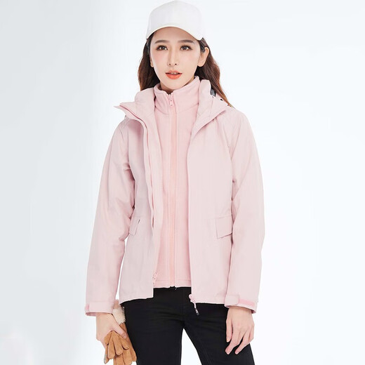 BRELRMON韩版冲锋衣女男防风户外防寒三合一保暖可拆卸滑雪登山服夹克外套 HS12805粉色-女 L