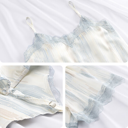 Han Ziduo comes with a chest pad integrated anti-convex dot sexy suspender couple pajamas for women Xia Bing Silk Imitation Silk Men's Home Clothing 3678 Female 3897 Male 3XL
