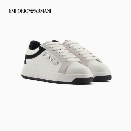 
EMPORIO ARMANI/Armani official flagship new women's low-top lace-up hollowed-out decorative sports casual shoes 2025 summer C679-light white/black 37