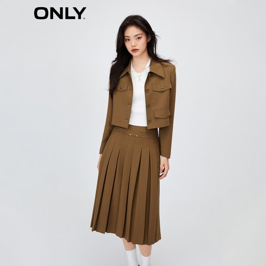 ONLY retro college style mid-length pleated skirt for women|123316003 F10 TIGER S EYE M 165/68AR