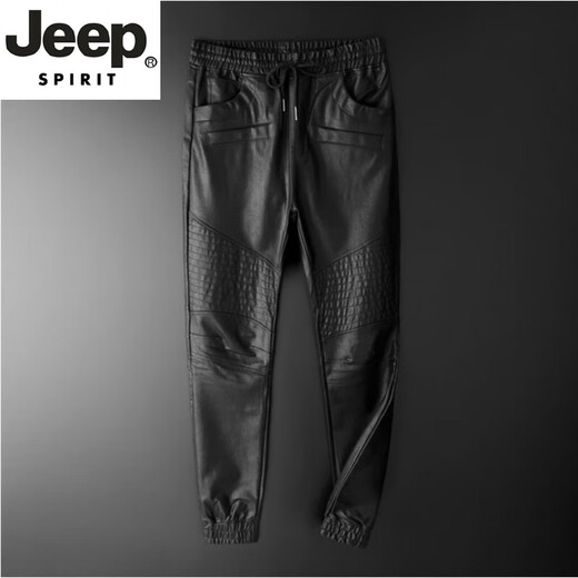JEEP SPIRIT pilot winter casual leather pants men's velvet thickened motorcycle jogging slim leg pants harem pants loose black size 33 waist 2.6 feet 135-145 Jin [Jin equals 0.5 kg]