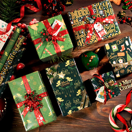 Extreme space wrapping paper Christmas decorations Christmas gift wrapping paper flower bouquet gift box wrapping paper 6 sheets + ribbon
