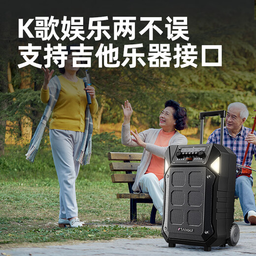 SANSUI outdoor K-song special audio square dance lever audio outdoor performance heavy bass smart wireless microphone 12-inch D12 electric acoustic guitar folk instrument speaker