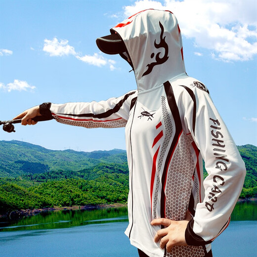 Fishing King fishing sun protection clothing men's summer ice silk breathable sun protection quick-drying new anti-mosquito outdoor sports fishing clothing 001 white sun protection clothing with pockets XL recommended 135-155 Jin Jin equals 0.5 kg