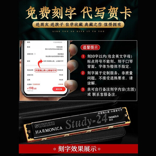 tyma Japanese Suzuki Harmonica 24-hole monophonic polyphonic CFG key beginners students professional playing harmonica 24-hole polyphonic C key - silver + beginner gift bag