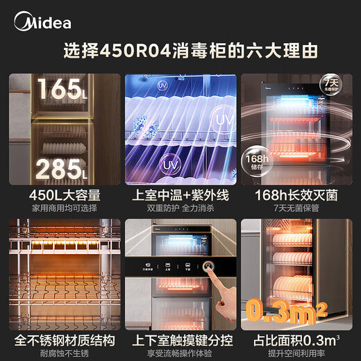 Midea vertical disinfection cabinet 450L large capacity household and commercial disinfection cupboard restaurant canteen kitchen tableware tea cup cupboard national subsidy 450R04