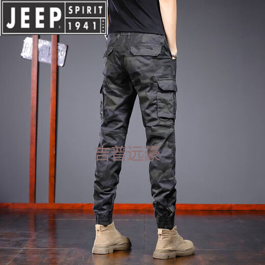 JEEP SPIRIT国际品牌夏季薄款棉迷彩工装裤男修身束脚裤高端户外休闲长裤子 691B暗绿迷彩 28