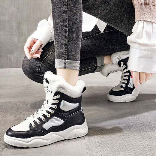 VBMGS cowhide snow boots for women 2025 new winter women's shoes high top winter shoes plus velvet short boots waterproof white versatile women's boots black (real leather) MM6626 39